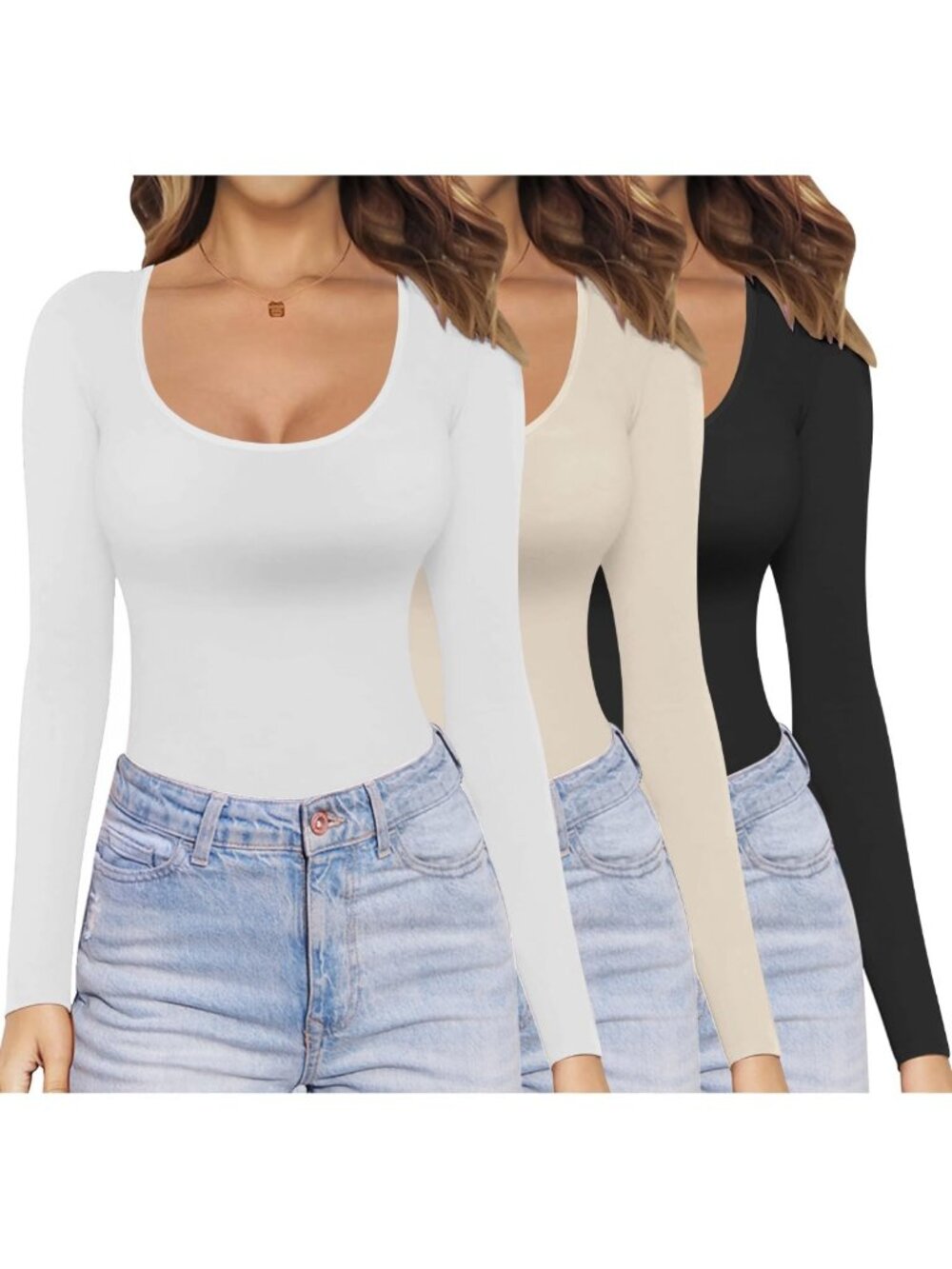 Cozy 3-Pack Long Sleeve Scoop Neck Tops | Fitted Thermal Tees for Women